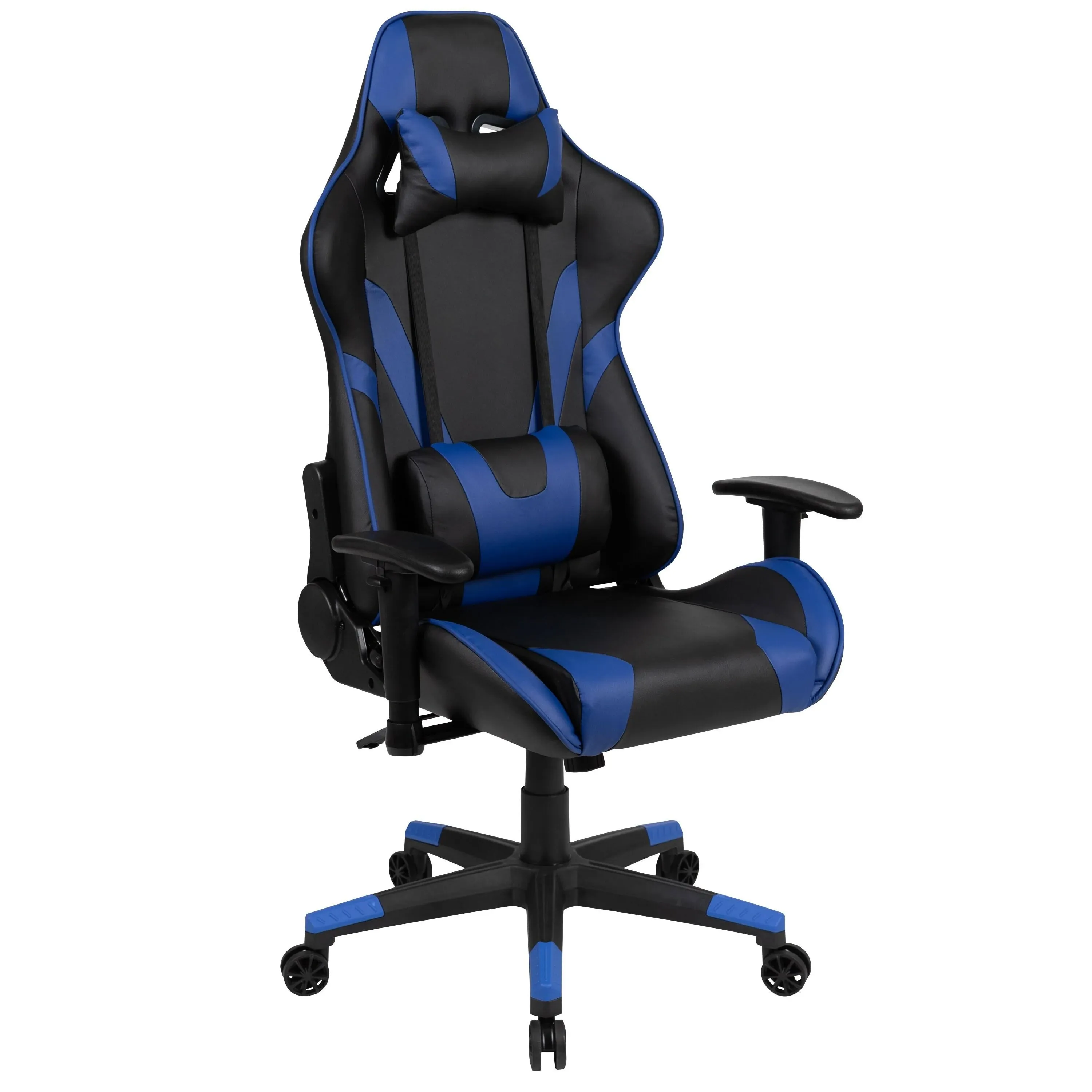 x20 Gaming Chair Racing Office Ergonomic Computer PC Adjustable Swivel Chair with Reclining Back in Blue LeatherSoft