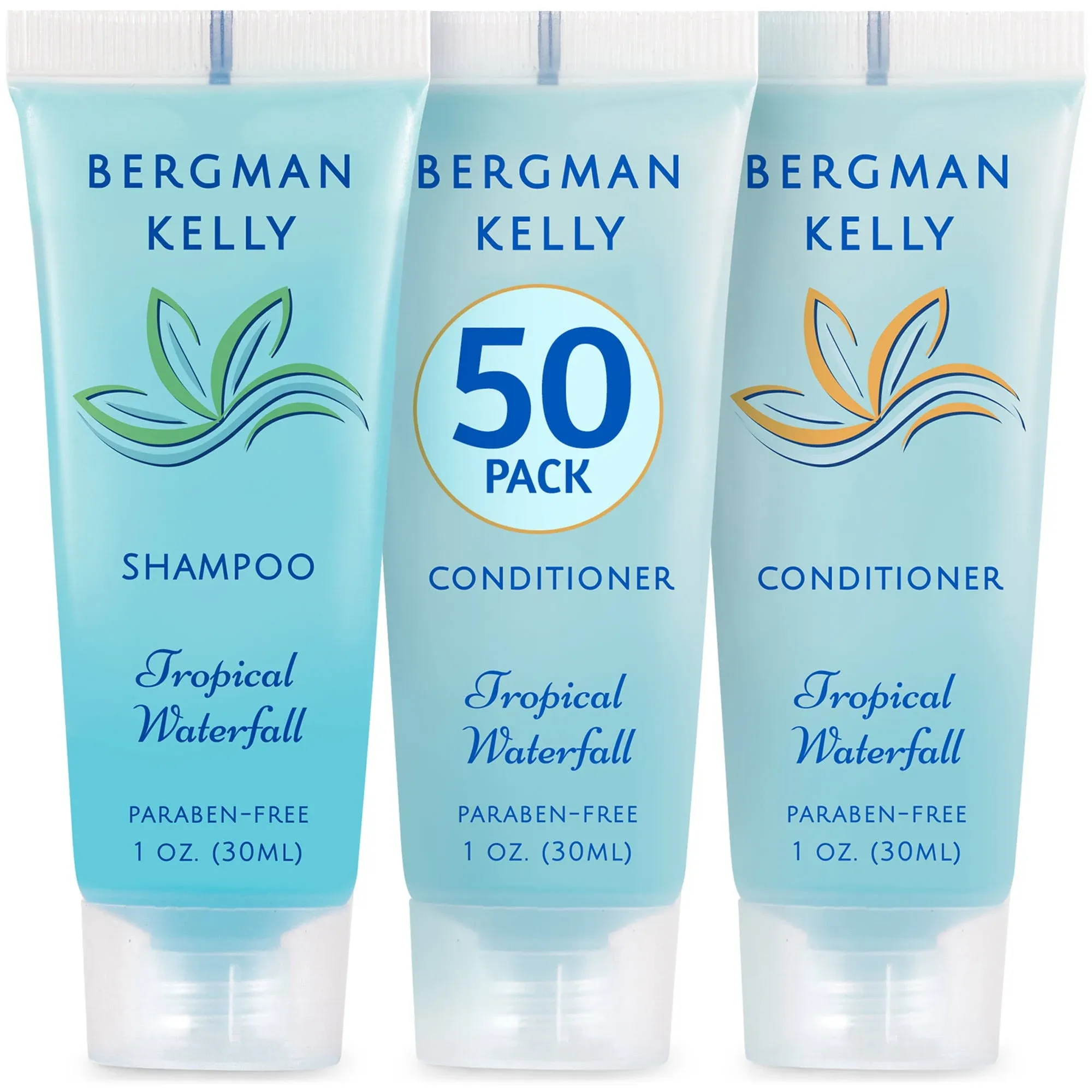 Bergman Kelly - Travel Shampoo and Conditioner Set - 1 fl oz, 100 Pieces, Tropical Waterfall - Delight Your Guests with Invigorating and Refreshing Hotel Toiletries and Guest Hospitality in Bulk