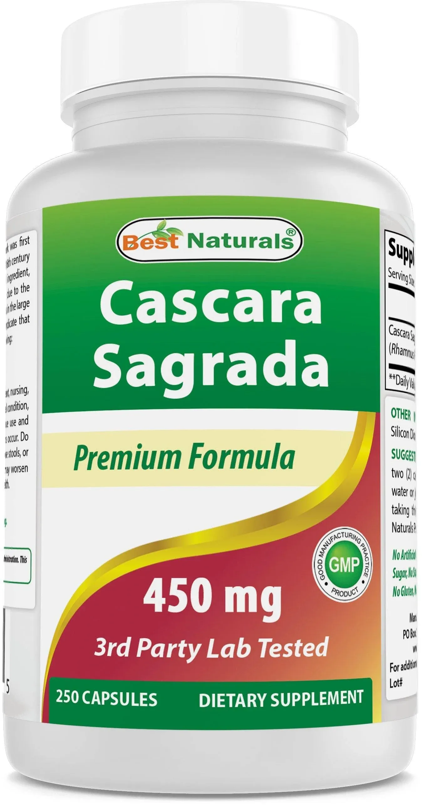 3 Pack Best Naturals Cascara Sagrada 450 mg 250 Capsules