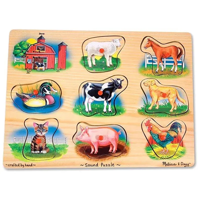 Melissa &amp; Doug Farm Sound Puzzle - Wooden Peg Puzzle With Sound Effects