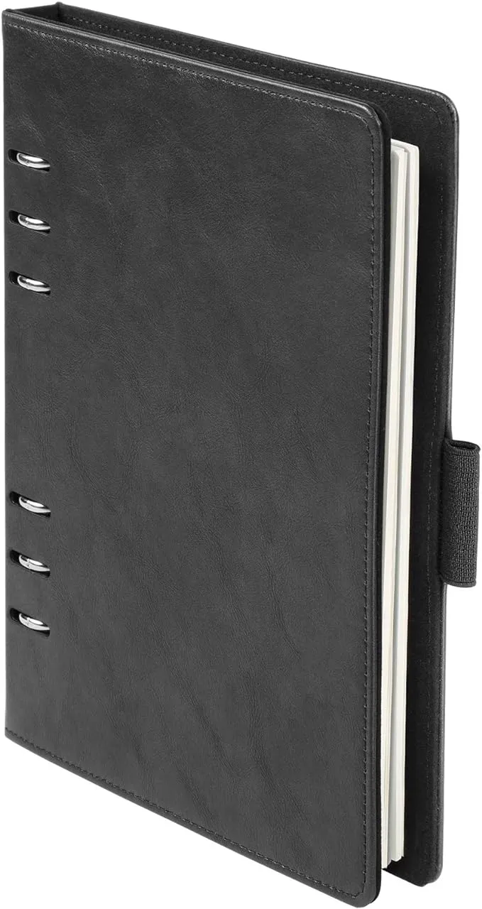 Oxford 6-Ring Professional Notebook, 7 x 9 Inch, Refillable Notebook, Writing Journal, Ivory Paper, 100 Sheets, Black Faux Leather Cover (90004)