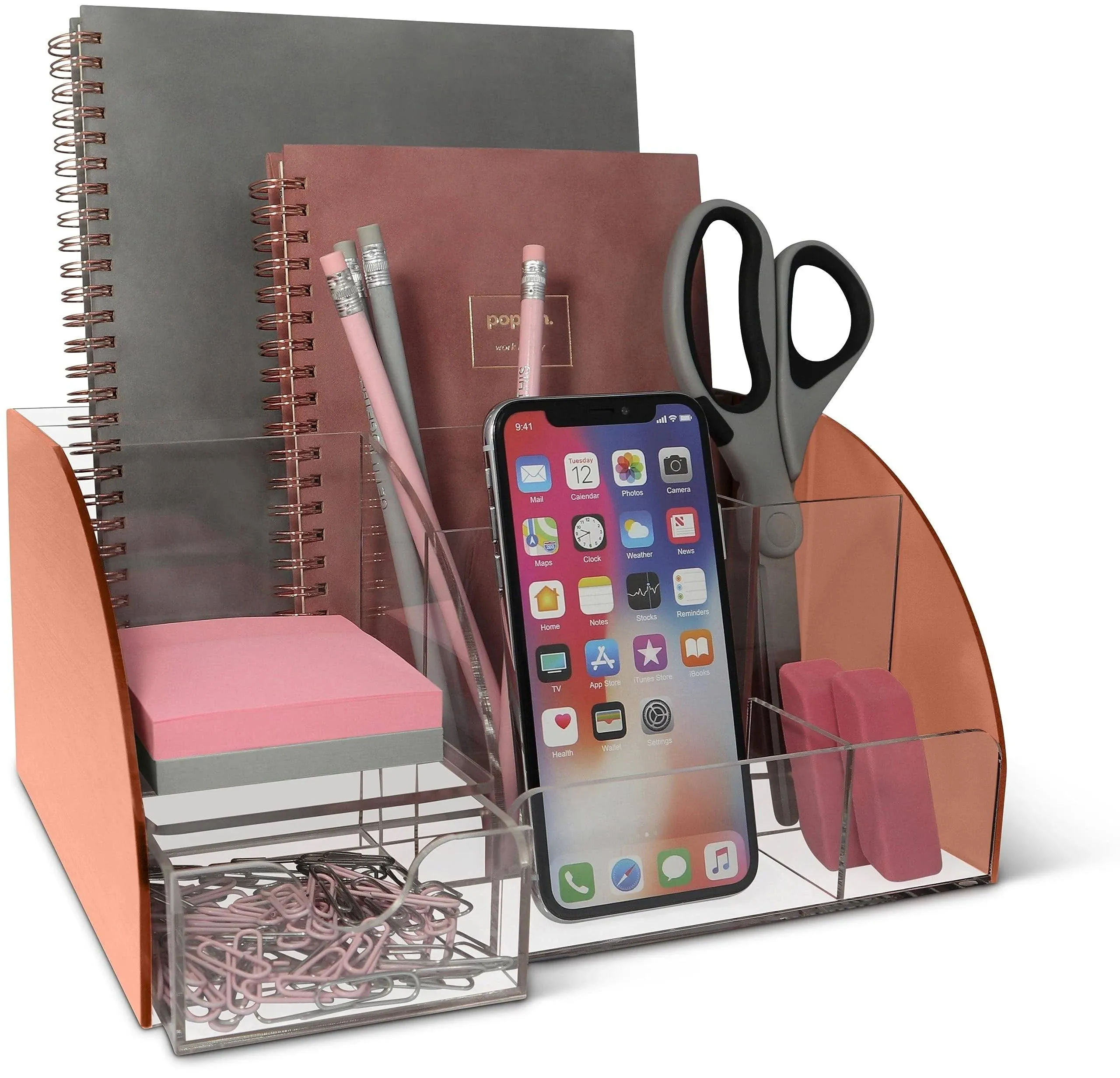 My Space Organizers Rose Gold Desk Organizer, Acrylic, 9 Compartments, Office ...