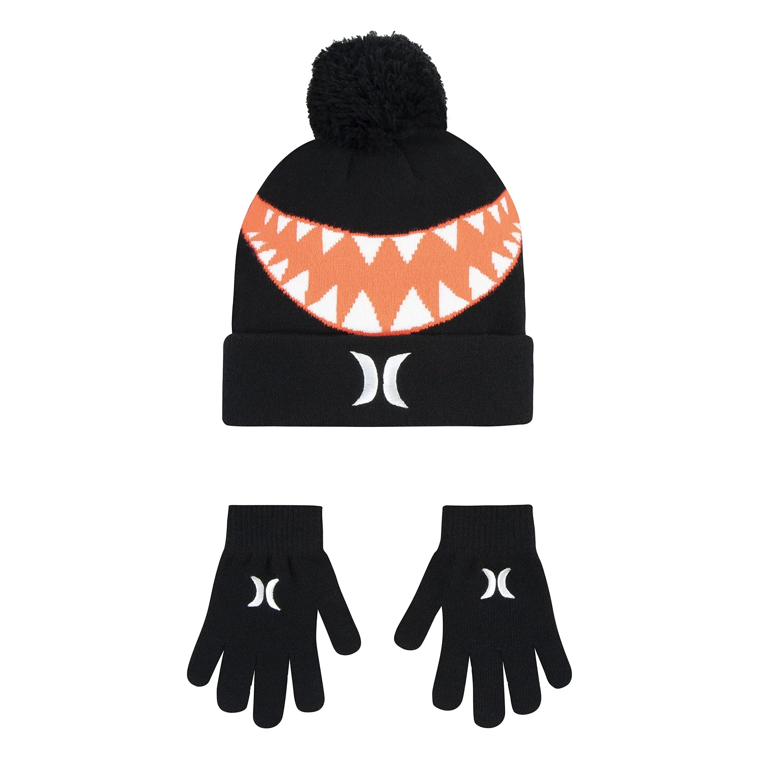 NEW Boys 8-20 Hurley Sharkbait Pom Beanie Hat & Gloves Set