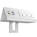 Nightstand Edge Mount Power Strip with USB-C Ports Tabletop Surge Protector Desk Clamp Sockets 3 AC Outlets 4 Fast Charging USB at MechanicSurplus.com