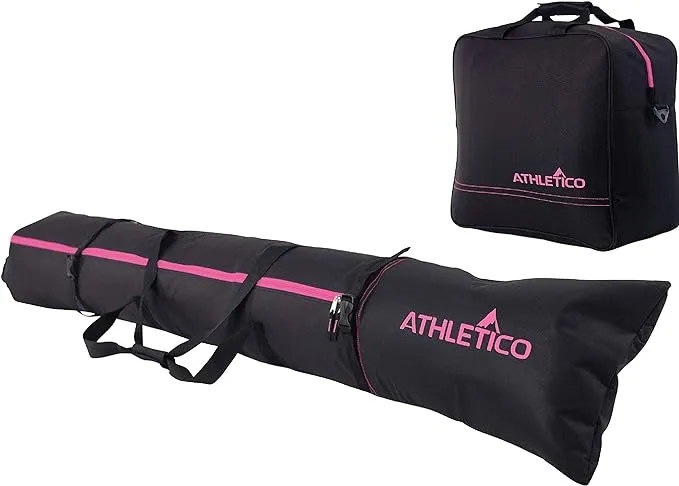 Athletico Padded Two-Piece Ski and Boot Bag Combo | Store & Transport Skis Up to 200 CM and Boots Up To Size 13 | Includes 1 Padded Ski Bag & 1 Padded Ski Boot Bag