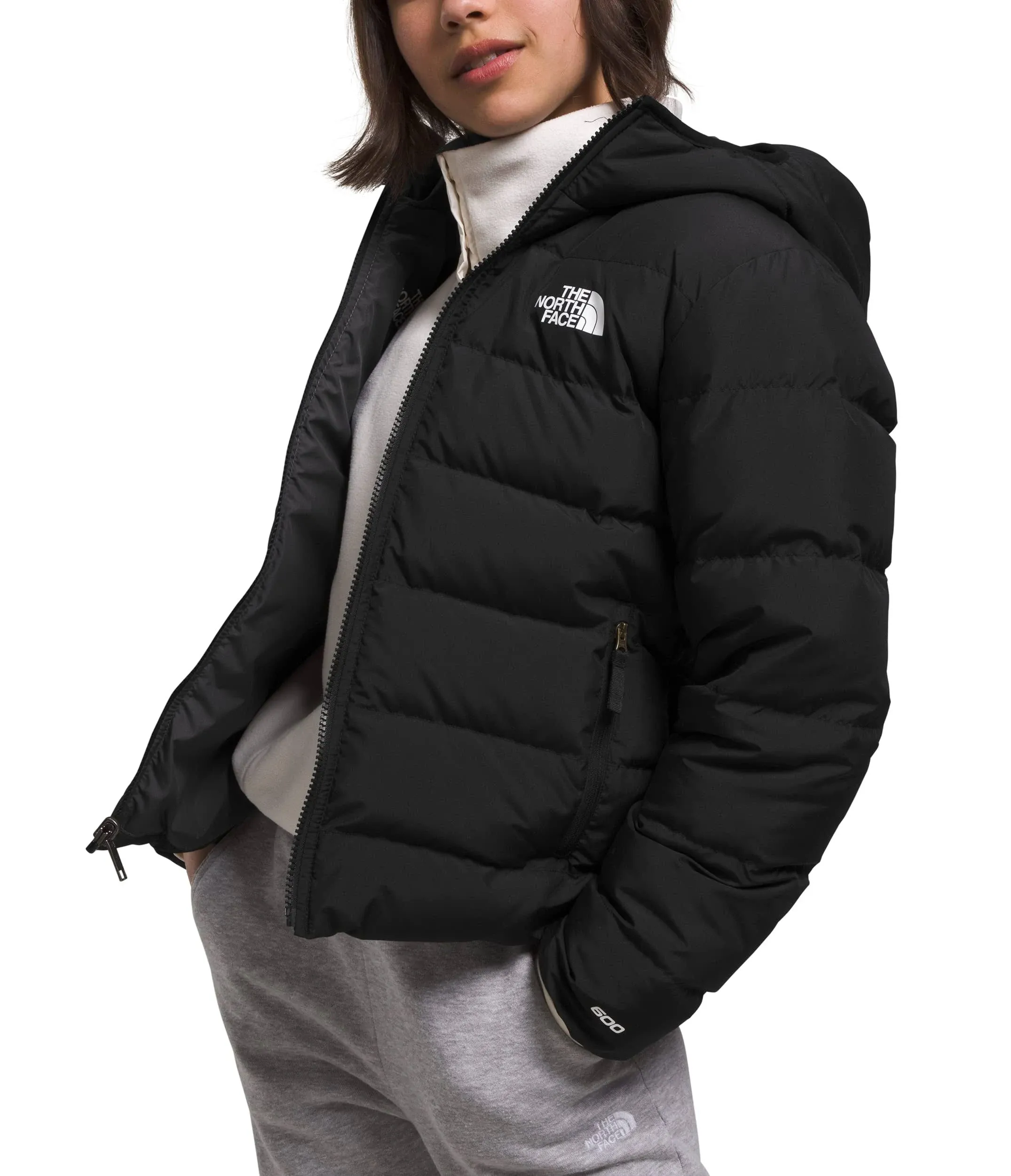 The North Face Girls' Reversible North Down Hooded Jacket - Medium - TNF Black