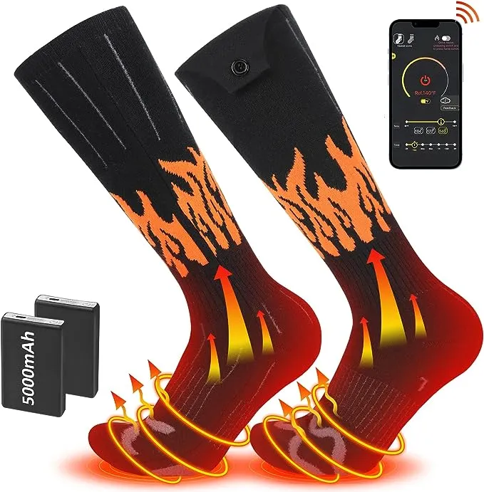 Heated Socks, Rechargeable Heated Socks for Men Women, Battery Powered Foot Warmer with APP Control for Winter Hunting Skiing Camping Hiking