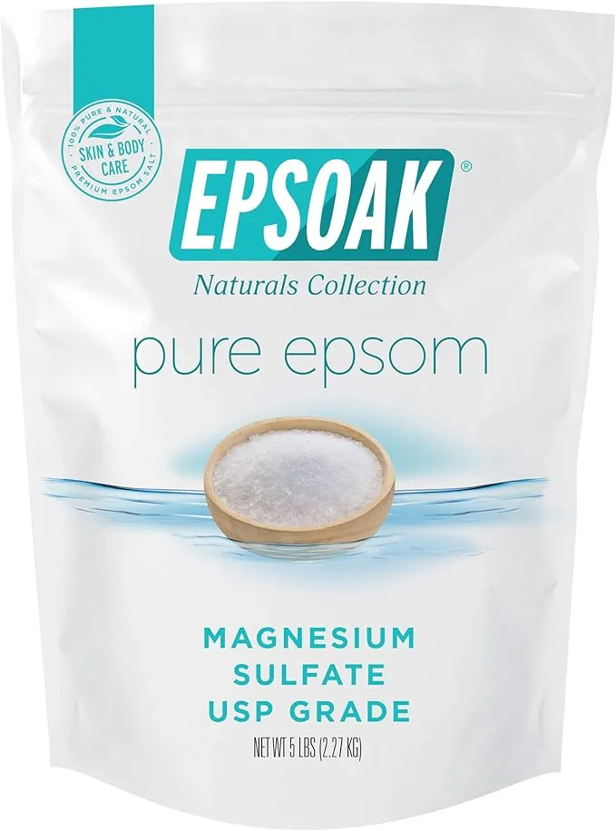 Epsoak Epsom Salt 19 lb Resealable Bulk Bag, Magnesium Sulfate USP. Unscented, Made in the USA, Cruelty-Free Certified