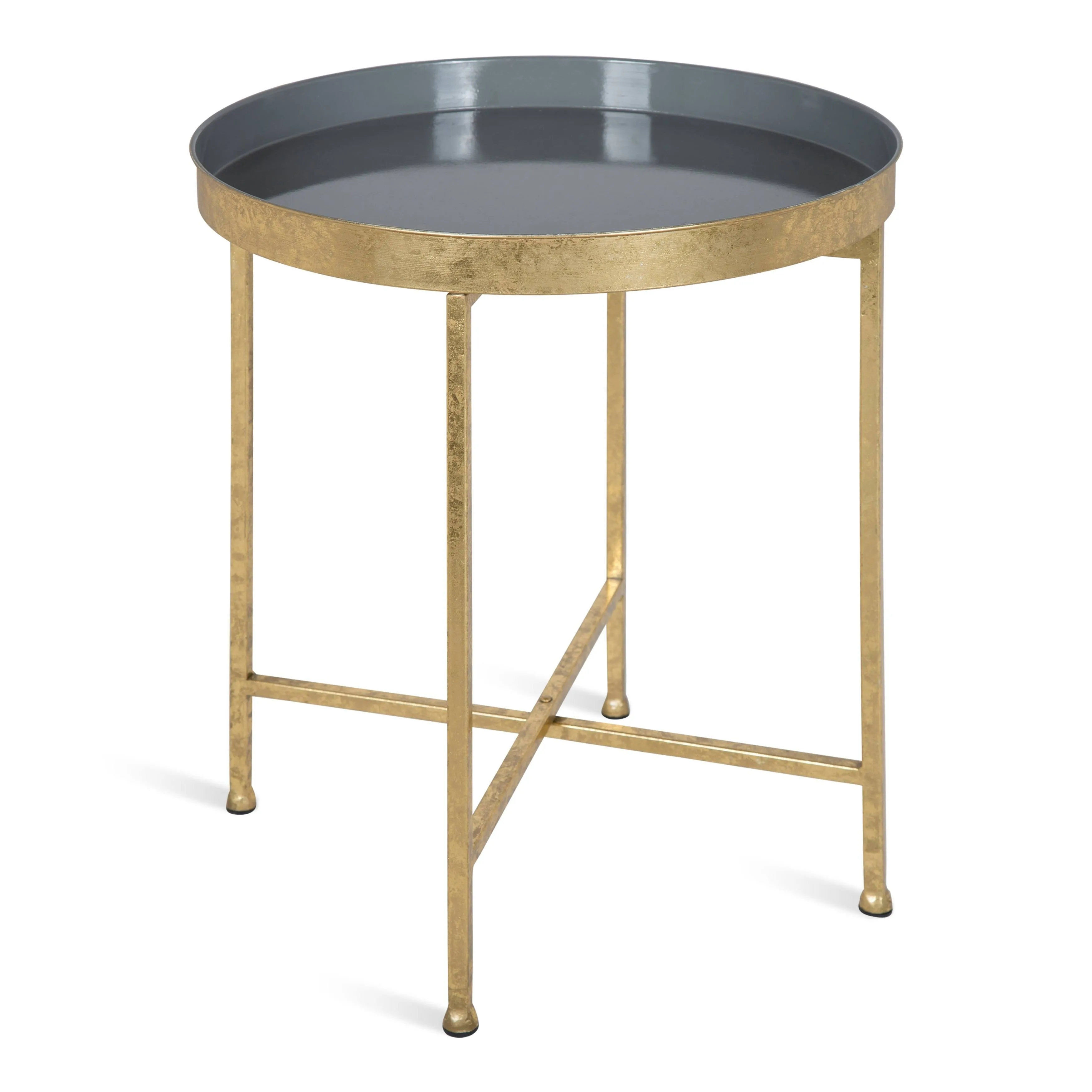 Kate and Laurel Celia Metal Foldable Round Accent Table, 18.25" x 18.25" x 22", Glass Surface and Gold Frame, Modern Minimalist Design and Detachable Magnetic Tabletop