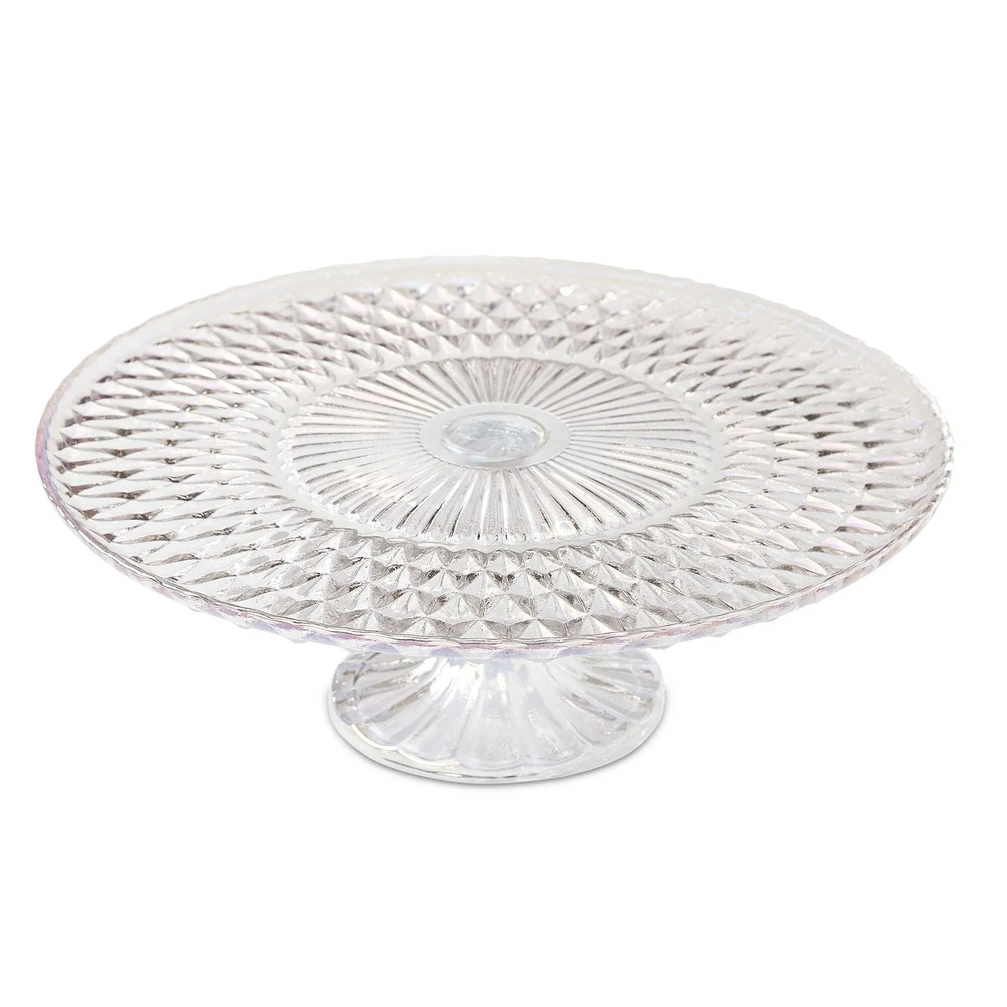 Amici Home Rochester Vintage Footed Glass Cake Plate, Clear, 10.5” D