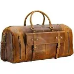 KomalC 24 Inch Leather Duffel Bags for Men and Women Full Grain Leather Travel Overnight Weekend Leather Bags Sports Gym Duffle for Men (Tan with Shoe pocket)