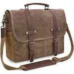 Newhey Mens Messenger Bag 15.6 Inch Waterproof Vintage Genuine Leather Waxed Canvas Briefcase