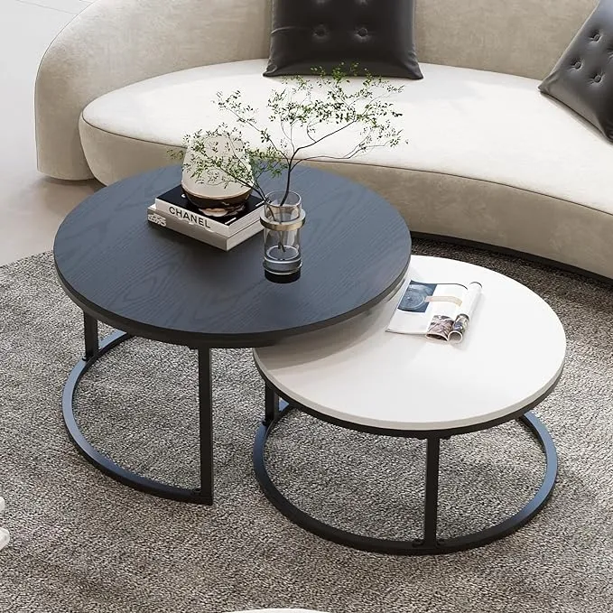 Round Coffee Table, Nesting Tables Set of 2, Large : 34.0 inch, Small : 26.0 inch ...