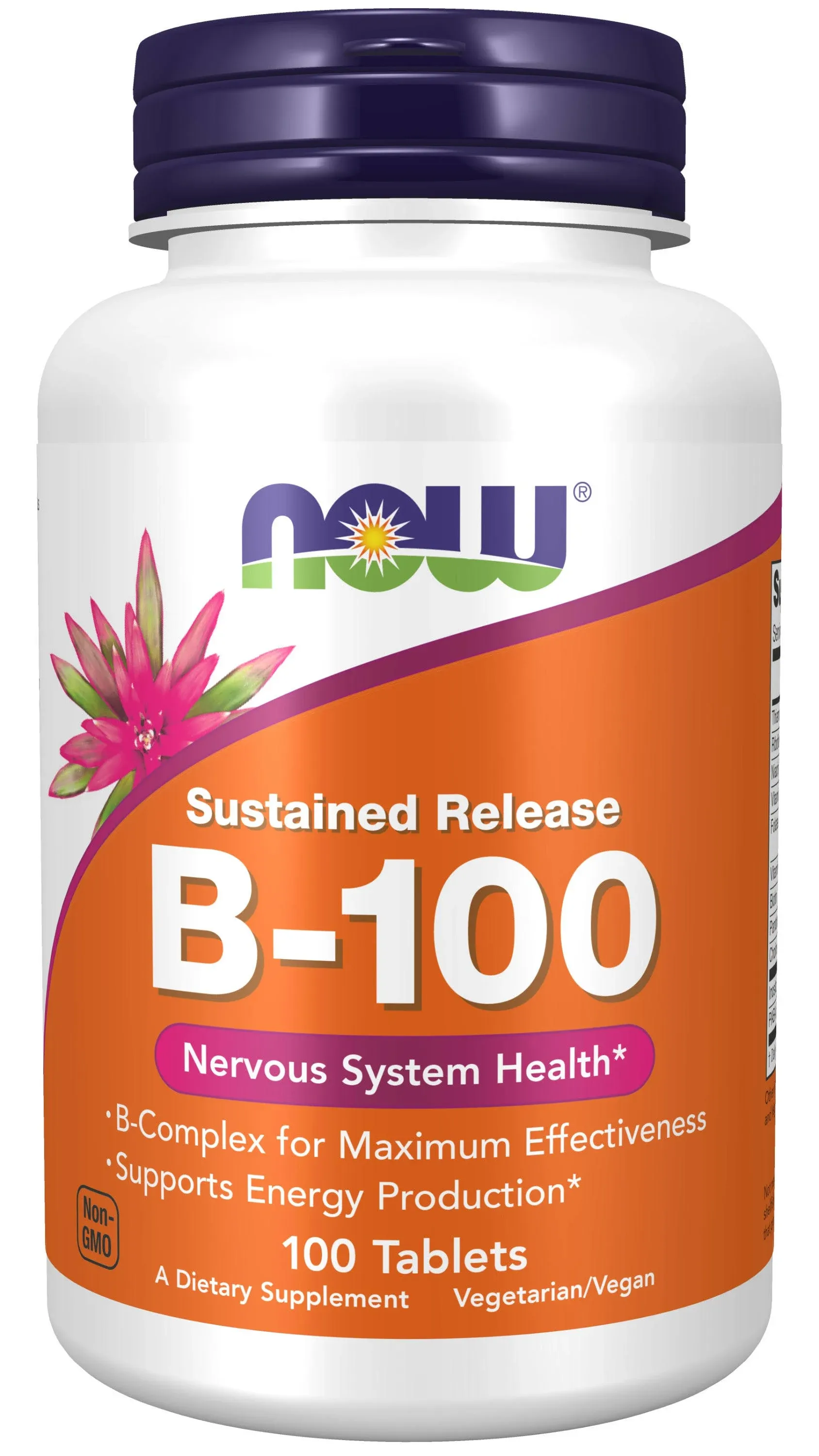 NOW Supplements, Vitamin B-100, Sustained Release, Energy Production*, Nervous System Health*, 100 Tablets