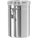 OGGI Stainless Steel Kitchen Canister 62oz, Gray - Airtight Clamp Lid, Clear See-Thru Top - Ideal for Kitchen Storage, Food Storage, Pantry Storage. Large Size 5" x 7.5".