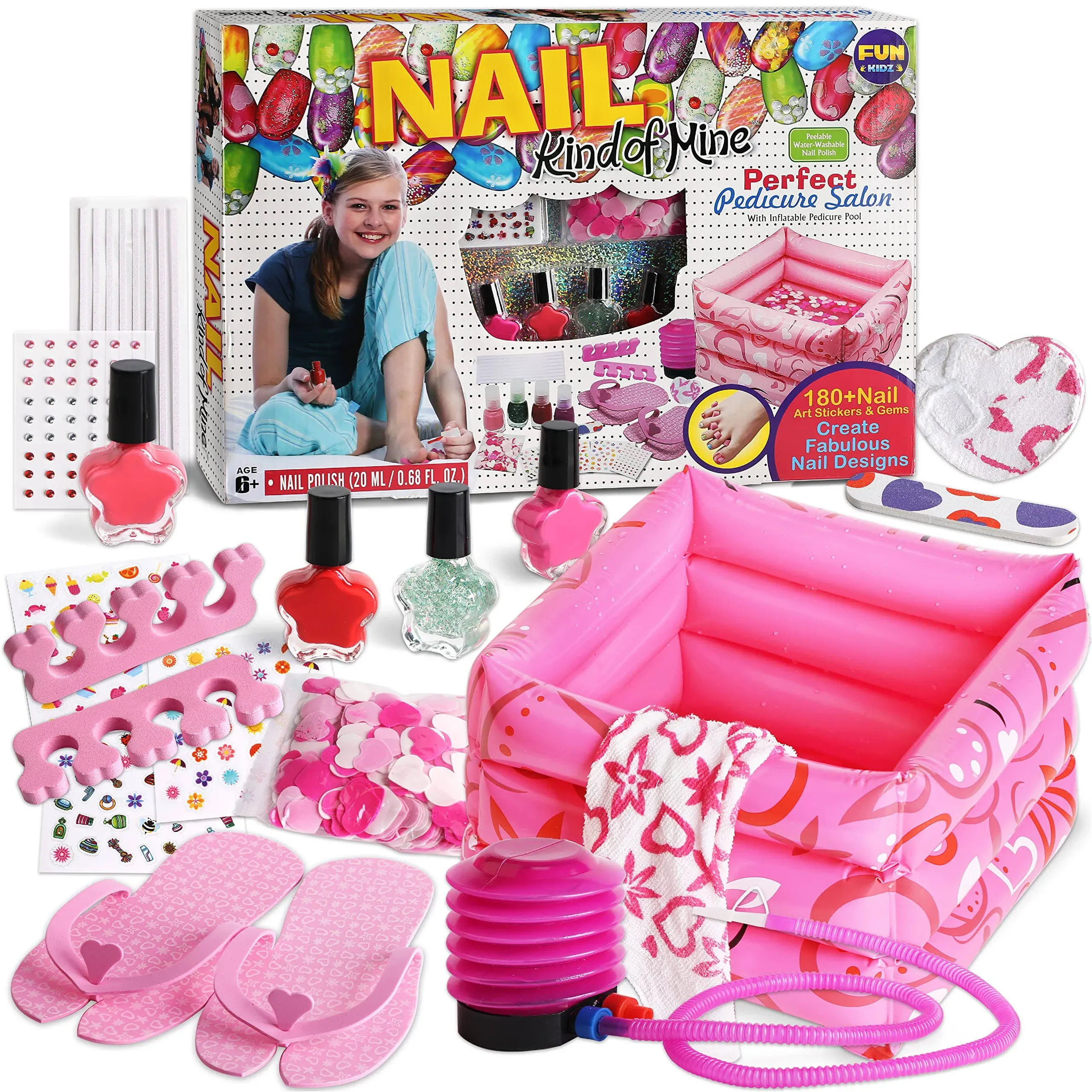 KIDS FOOT SPA KIT Inflatable Foot Tub Nail Polish Supplies FUN KIDZ