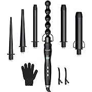 BESTOPE PRO 6 in 1 Curling Iron Set - 0.35”-1.25” Interchangeable Barrels, Curling Wand with LCD Temp Display, Instant Heat Up, Dual Voltage, Include Glove & 2 Clips