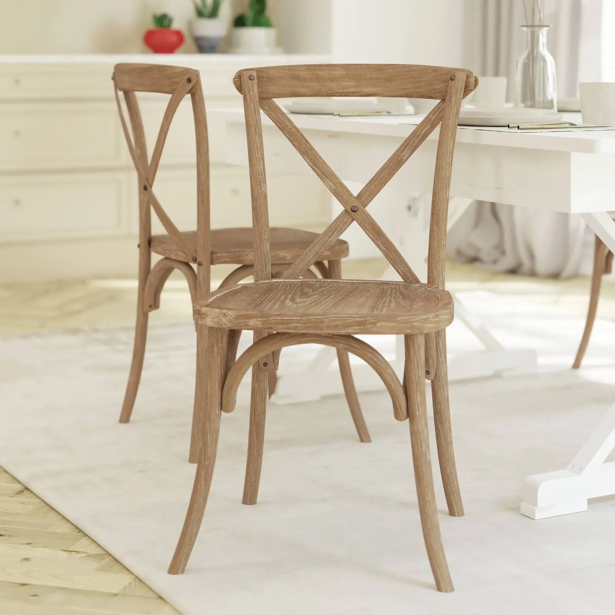 EMMA + OLIVER 2-Pack Medium Natural with White Grain X-Back Chair