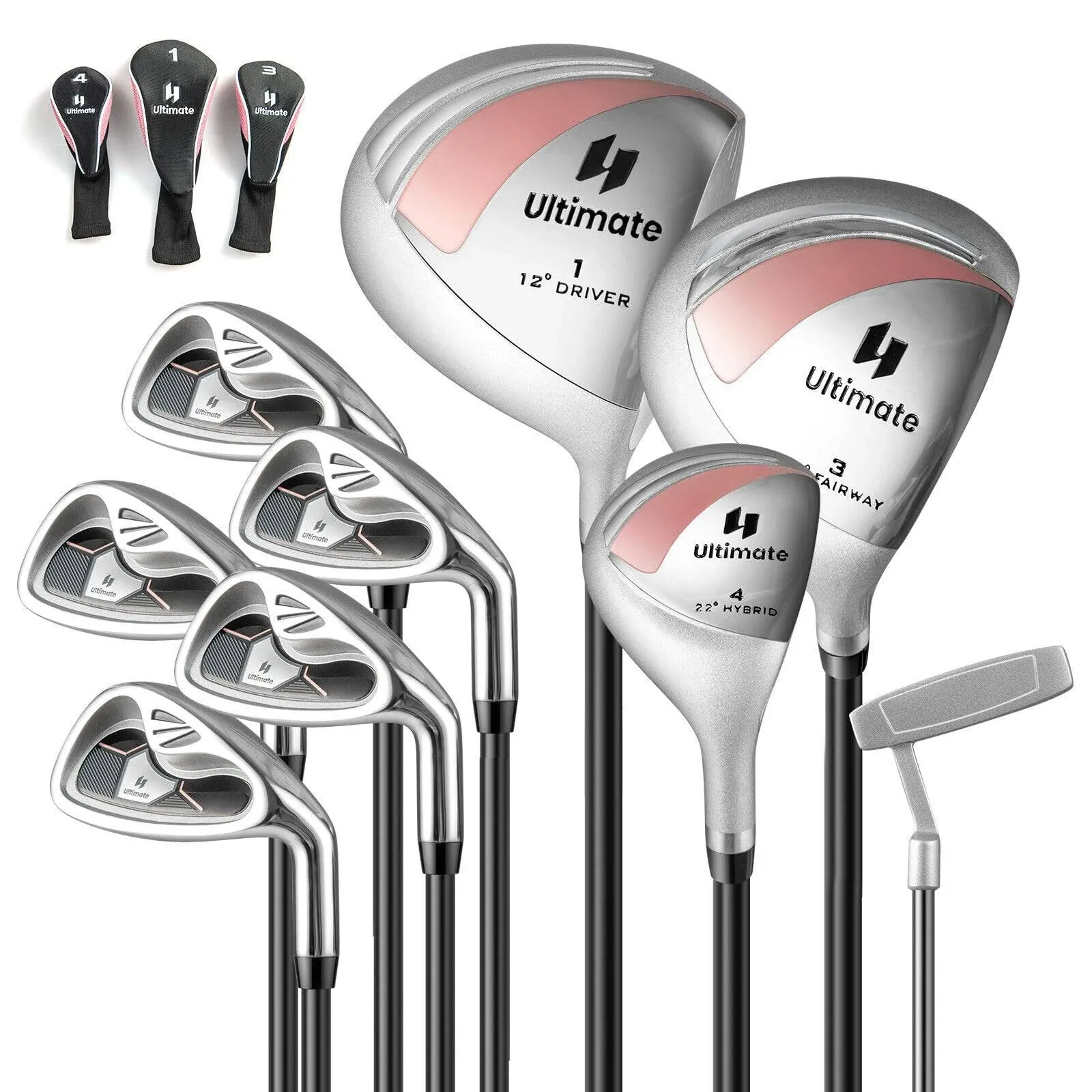 GYMAX Complete Golf Club Set for Women, 12/14 PCS Right Hand Golf Set Includes #1 Driver & #3 Fairway & #4 Hybrid & #6/#7/#8/#9/#P Irons, Putter & Head Covers, Ladies Golf Clubs Full Set