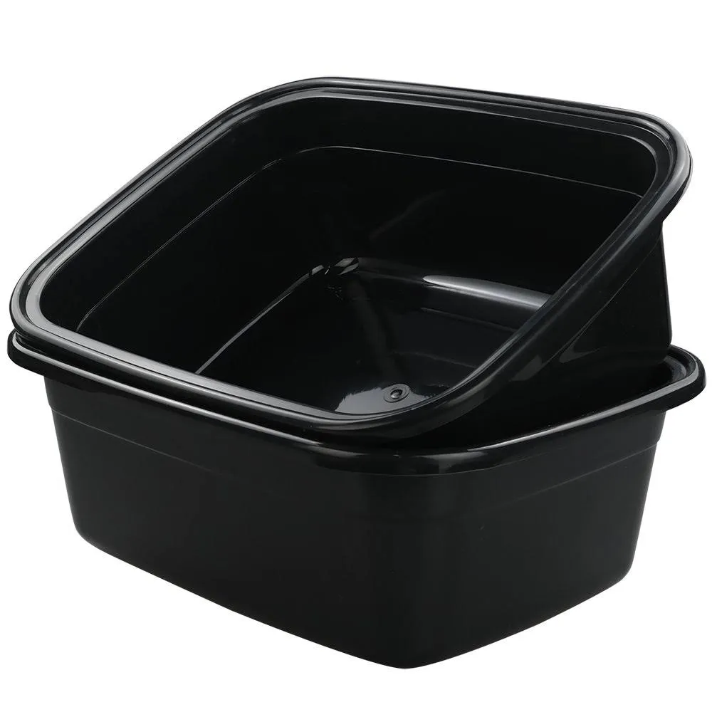 Idomy Rectangle Plastic Black Washing Basin/Tub, Pack of 2 (18 quart)