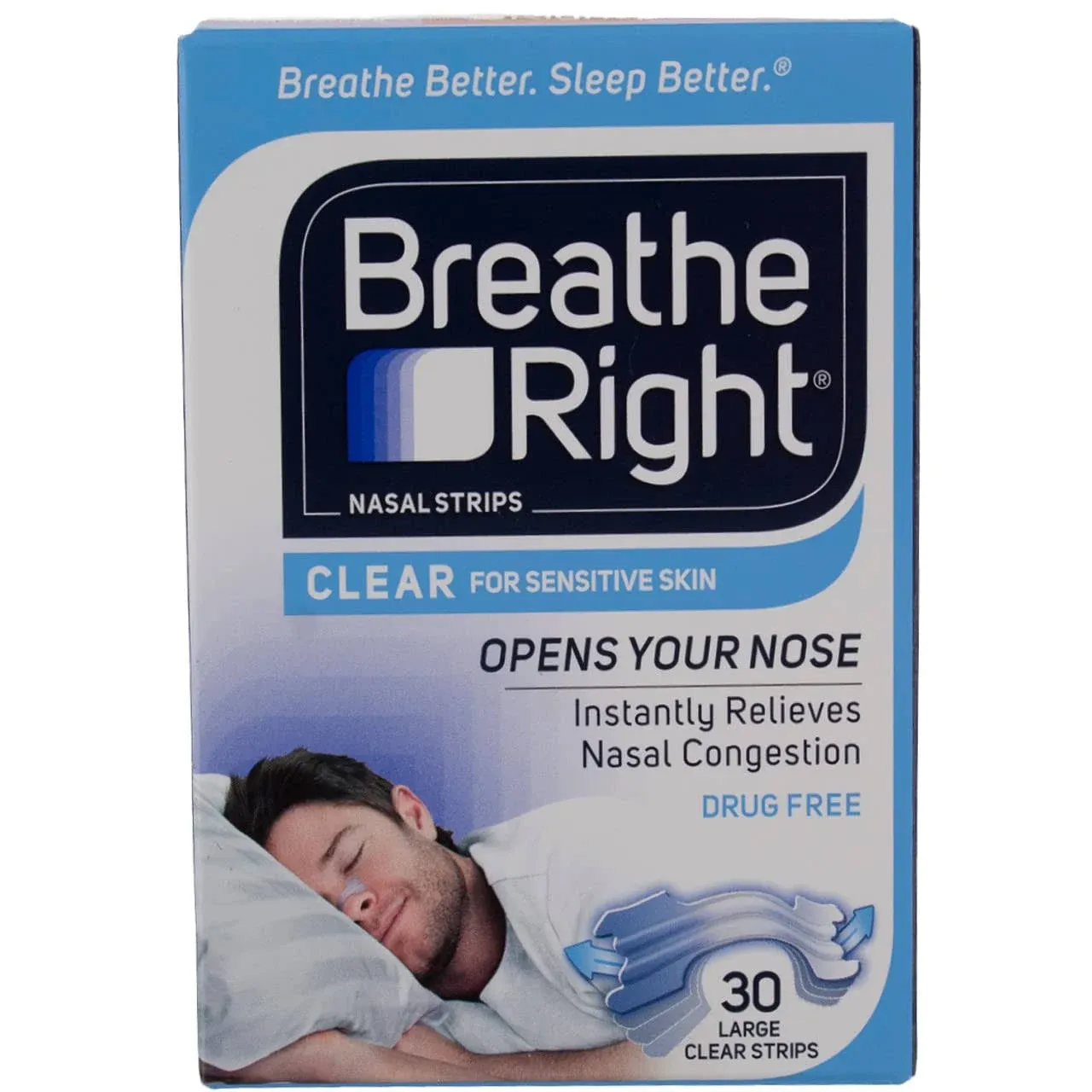 (120 Strips) Breathe Right Nasal Strips Clear Large for Sensitive Skin