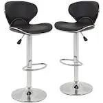 PU Leather Bar Stools Set of 2, Modern Height Adjustable Stool Swivel Bar Stools Bar Chairs with Back,Soft Pad- Barstools Dining Chair for Kitchen Bistro Pub Dining Room Counter, Black