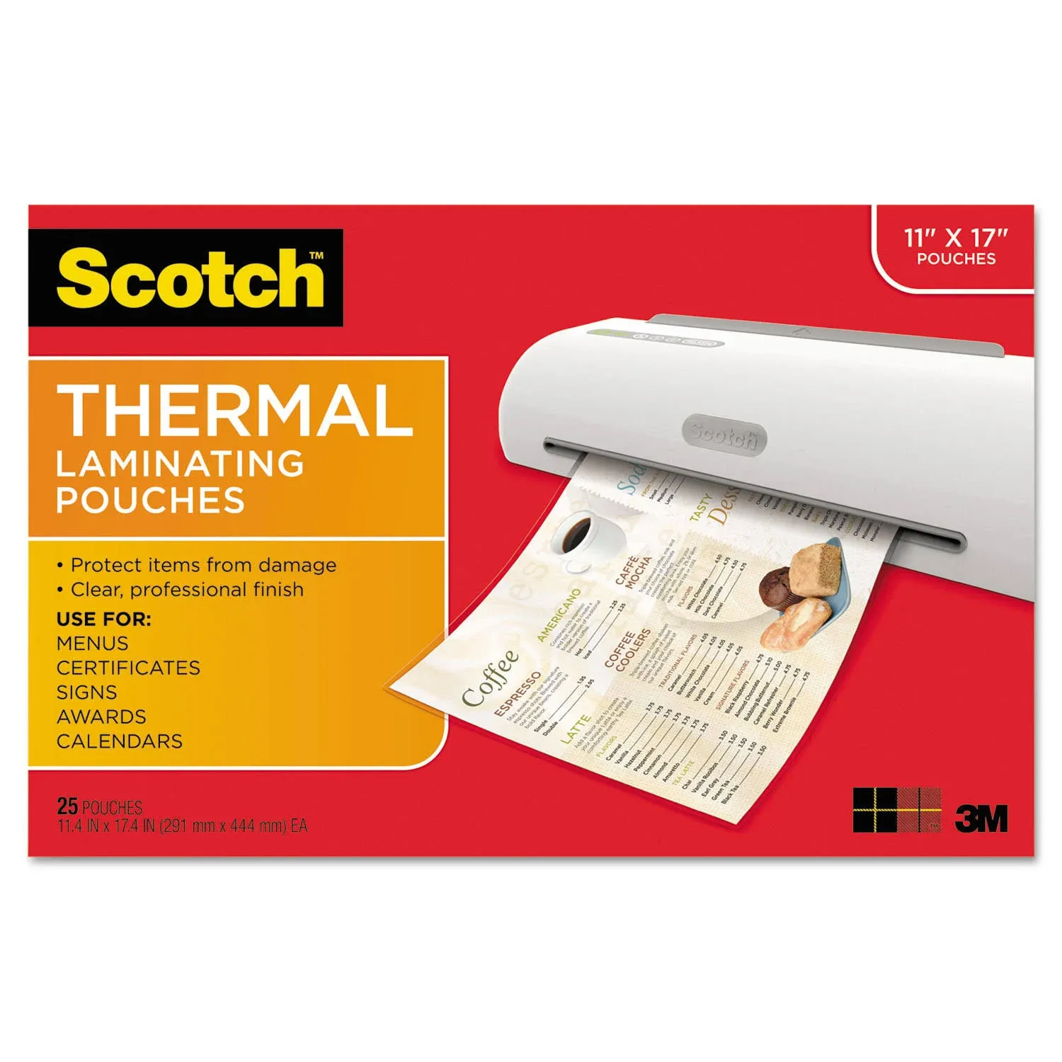 Scotch™ Laminating Pouches, 3 mil, 11.5" x 17.5", Gloss Clear, 25/Pack