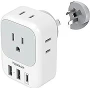 Australia New Zealand Power Adapter USB C, TESSAN Australia Travel Adaptor with 4 American Outlets 3 USB Charger (1 USB C Port), Type I Plug Converter for US to Australian China Argentina Fiji AU