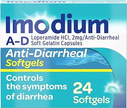 Imodium A-D Anti-Diarrheal Softgels, Loperamide Hydrochloride, 24 ct.