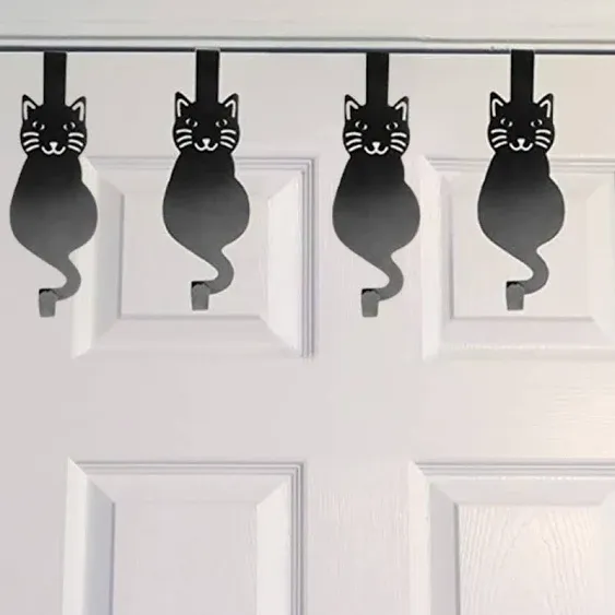 Evelots Over The Door Cat Hooks - 4 Pack - Strong Metal Kitty Decoration - Perfect for Coats, Handbags, Hats, Towels, Wreath Hanger Etc. - Hold up to 20 Pounds - Easy to Install - Rust Free