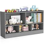 Kids 2-Shelf Bookcase 5-Cube Wood Toy Storage Cabinet Organizer Gray