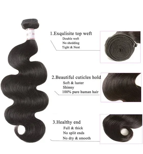 12A Brazilian Human Hair Bundles Body Wave 3 Bundles with Lace Closure 4x4 Free Part 100% Unprocessed Remy Human Hair Bundles with Closure Wet and Wavy Double Weft Natural Color (14 16 18+12)