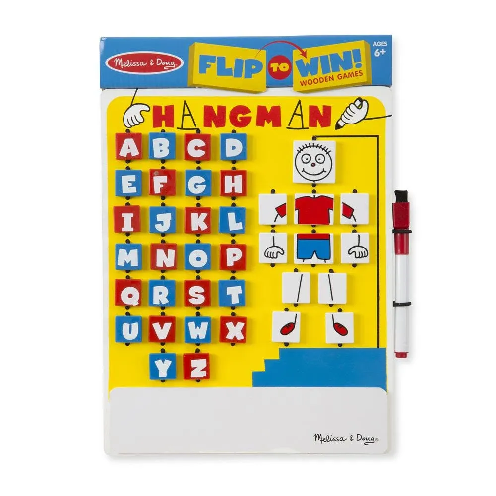 New - Melissa and Doug Flip to Win! Wooden Games - Travel Hangman - Ages 6+