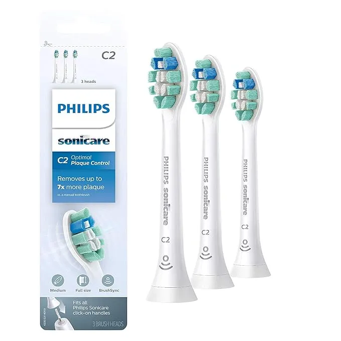 Philips Sonicare Optimal Plaque Control Replacement Toothbrush Heads, HX9023/65, Brushsync™ Technology, White 3-pk