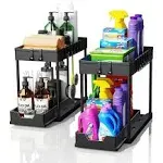 artzon 2 Pack Under Sink Organizers and Storage, 2-Tier Sliding Cabinet Basket Organizer with Hooks