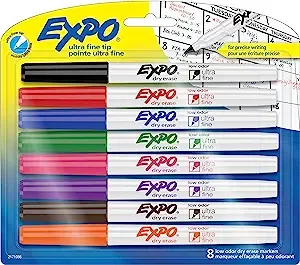 Expo Low Odor Ultra Fine Tip Dry Erase Markers, Assorted Colors - 8 count