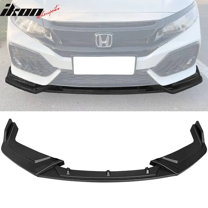 IKON MOTORSPORTS, Front Bumper Lip Compatible with 2017-2021 Honda Civic Hatchback & Si, IKON Style Matte Black PP Front Lip Under Chin Spoiler Add On, 2018 2019 2020