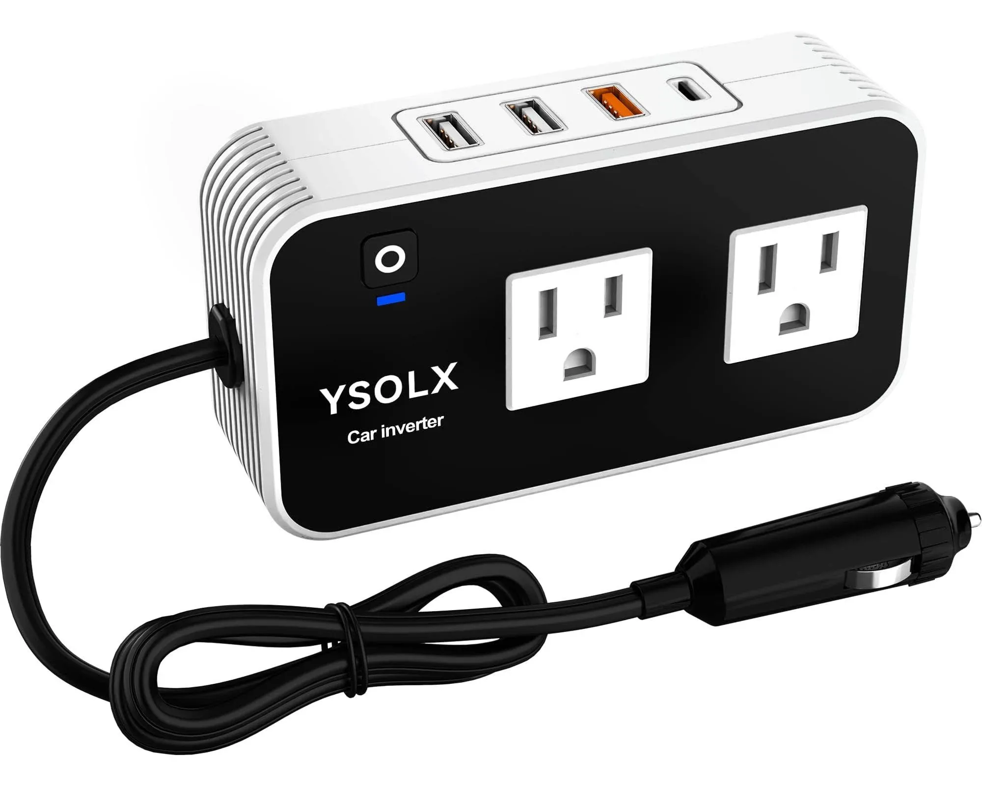 Ysolx 200W Car Power Inverter, DC 12V to 110V AC Converter, Fast Car Charger ...