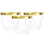 Prestee 100 Disposable Plastic Cups for Wine Clear 9oz Cups (Gold)