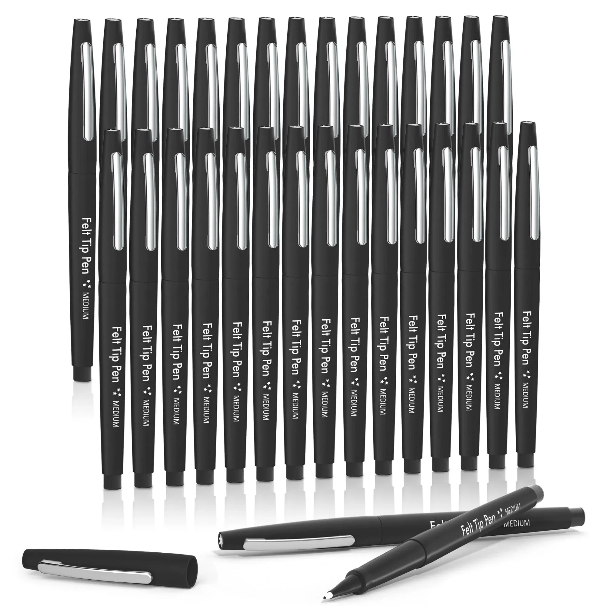 Felt Tip Pens, 30 Black Pens, 0.7mm Medium Point Felt Pens, Felt Tip Markers ...