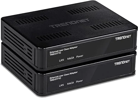 TRENDnet Ethernet Over Coax Adapter,(2-Pack), Backward Compatible with MoCA 2.0, Gigabit LAN Port, Supports Net Throughput Up to 1Gbps, Supports Up to 16 Nodes on One Network, Black, TMO-311C2K