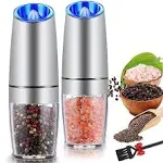 Gravity Electric Salt and Pepper Grinder Set,Automatic Pepper & Salt Mill Grinder,Battery-Operated w/Adjustable Coarseness,Stainless Steel w/LED Light