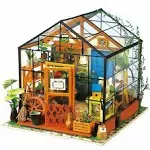 ROBOTIME DIY Dollhouse Wooden Miniature Furniture Kit Mini Green House with LED Best Birthday Gifts