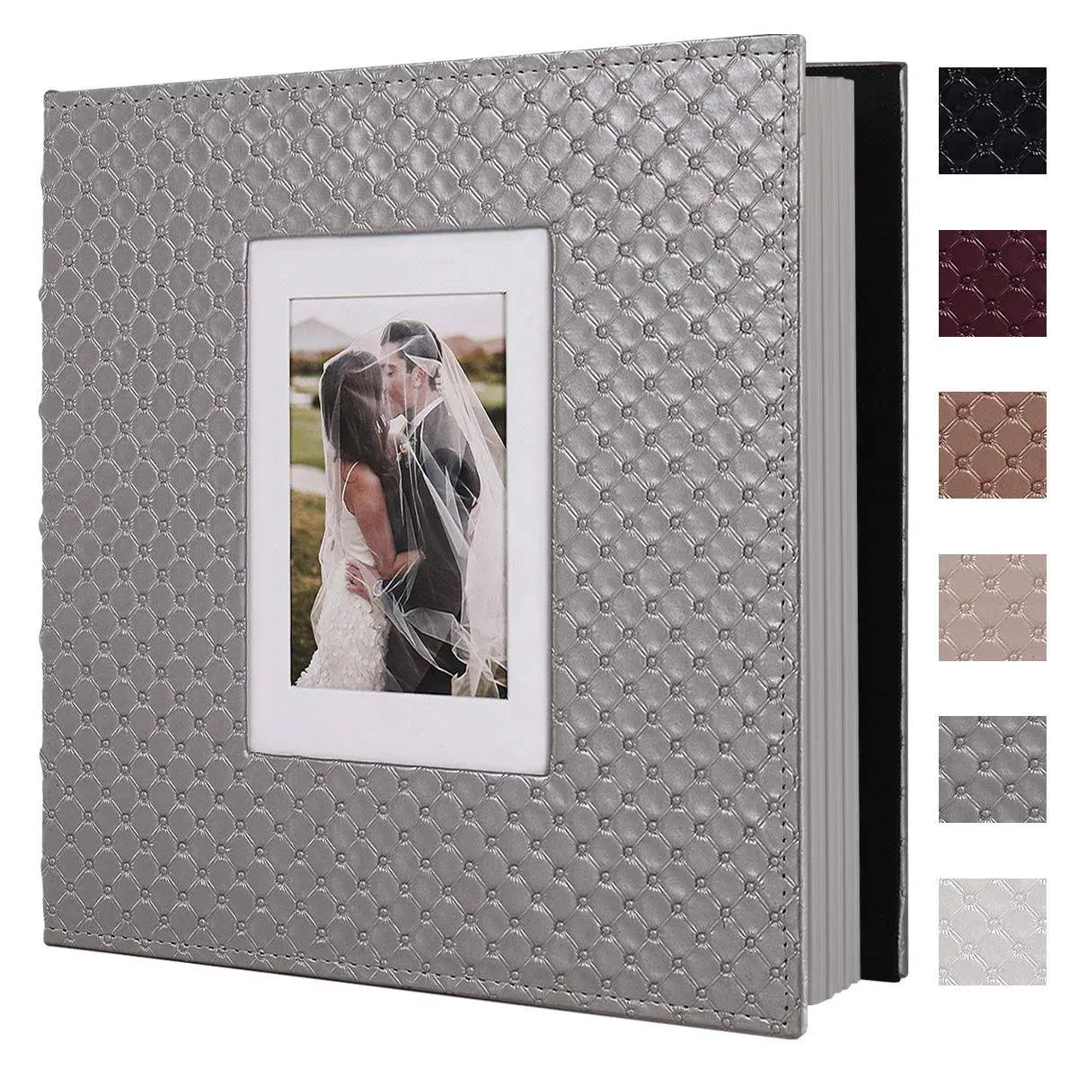 RECUTMS 60 DIY Photo Albums with Sticky Pages Button Grain Leather Cover 4x6 5x7