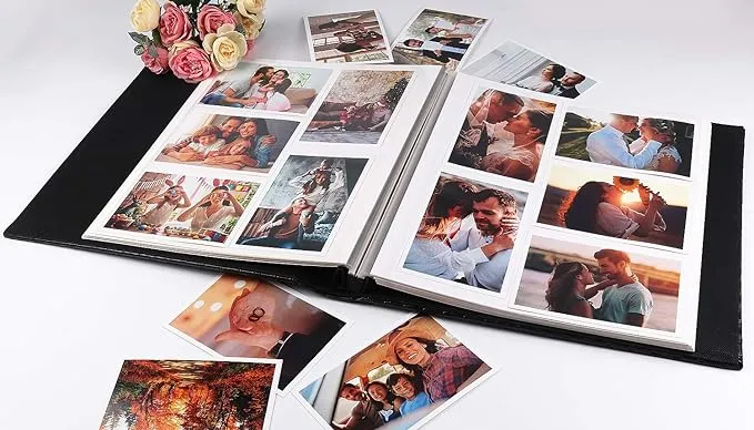 RECUTMS 60 Pages DIY Scrap book Photo Album 4x6 5x7 8x10 Pictures PU Leather Cover Wedding Photo Album Baby Picture Book Family Pictures of Any Size Scrapbook Album(White)