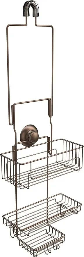 Gecko-Loc Long Over Showerhead Hanging Bathroom Shower Caddy - Bronze