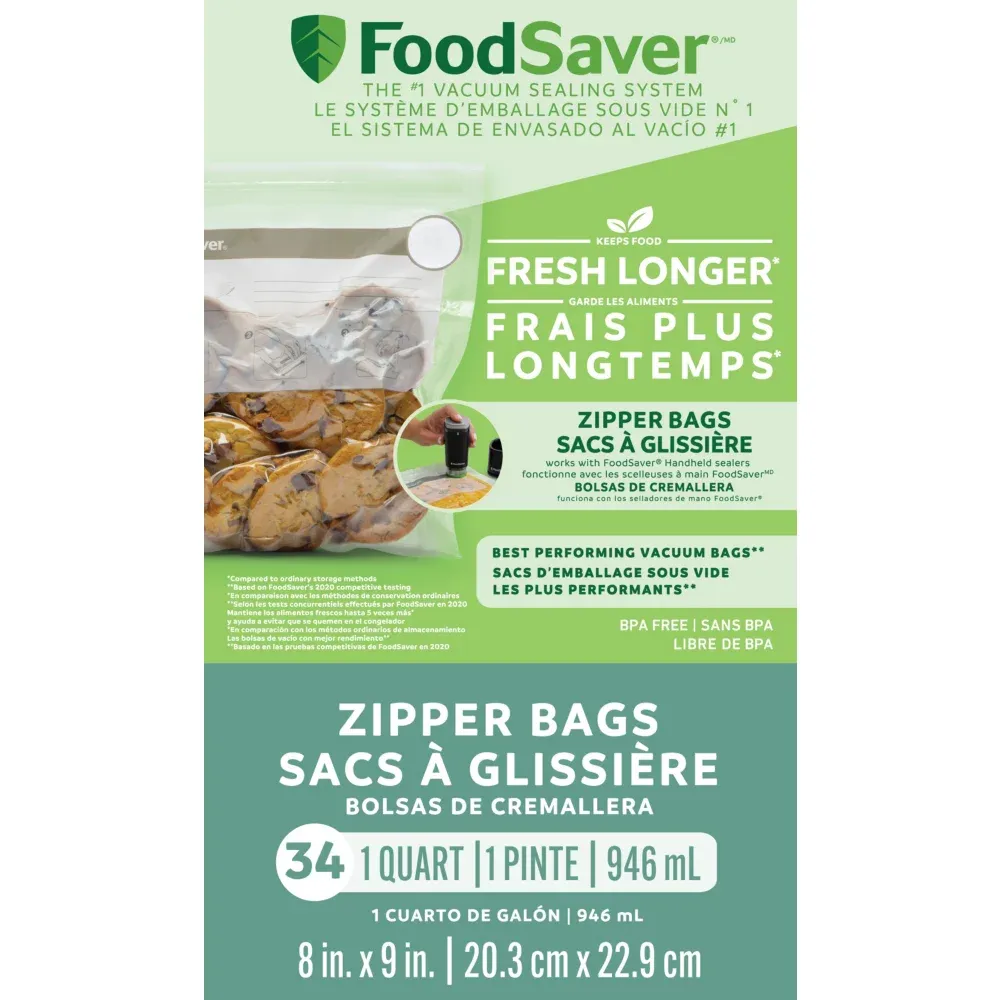 FoodSaver® Vacuum Zipper Quart Bags, 34 Count