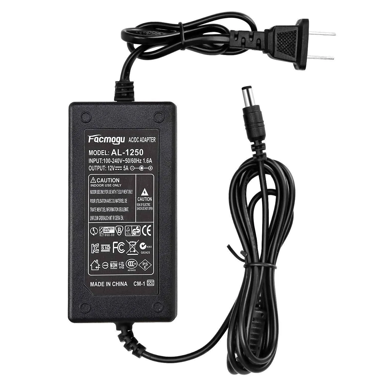 Facmogu 60W 12V 5A AC/DC Power Adapter, 100-240V AC to DC 12V 5A Power Suppy, 12 Volts 5 Amps AC DC Table Top Adapter, 60 Watts 12V 5A Switching Power Adaptor Converter, 5.5x2.5mm & 5.5x2.1mm DC Plug