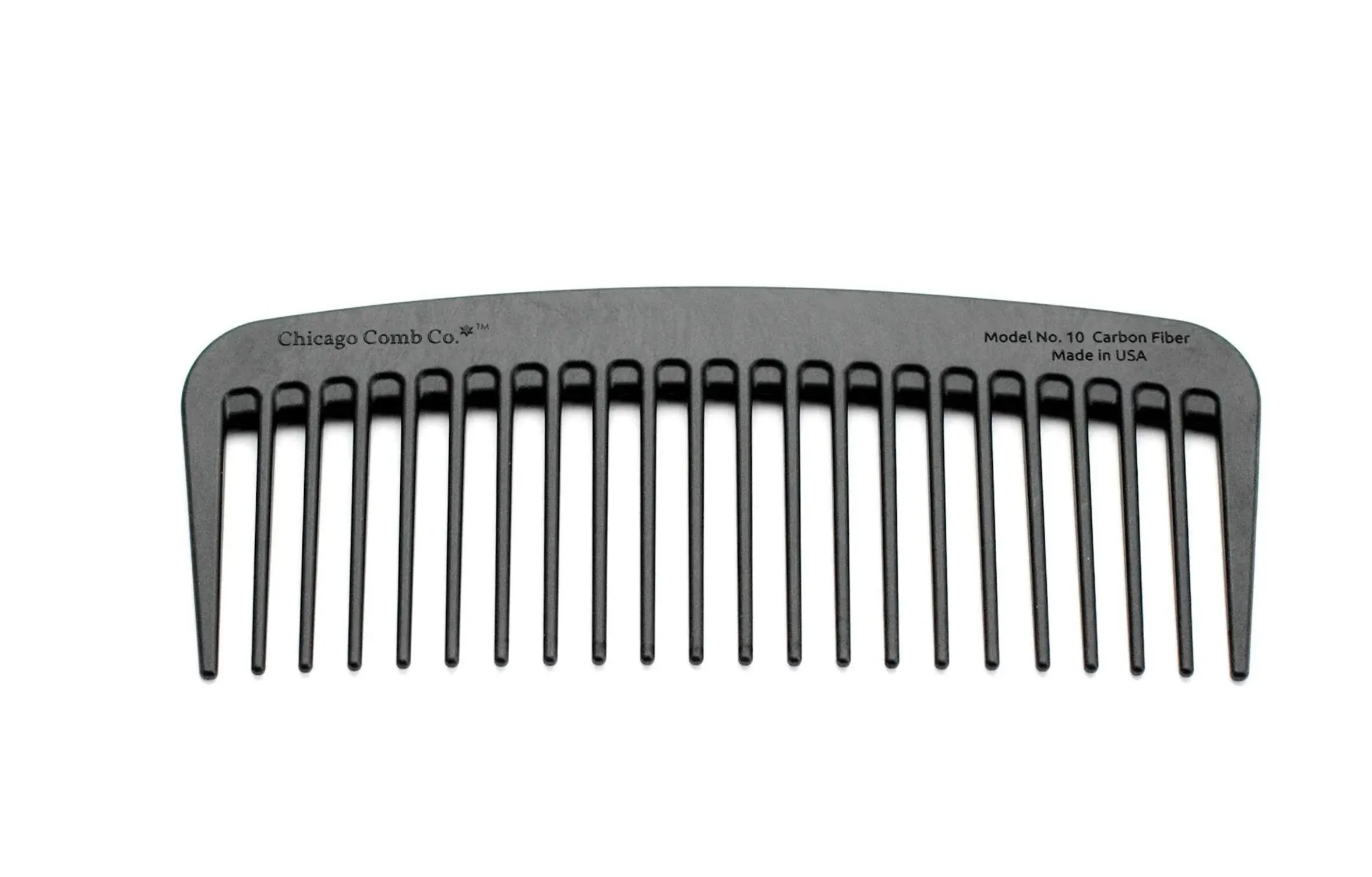 Chicago Comb Model 10 Carbon Fiber, Compact Wide-Tooth Comb, Made in USA, Anti-Static, 5 Inches (12.7 cm) Long