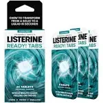 Listerine Ready! Tabs Chewable Mint Tablets with Clean Mint Flavor, Revolutionary 4-Hour Fresh Breath Tablets to Help Fight Bad Breath On-The-Go, Sugar-Free, Alcohol-Free & Kosher, 16 Count